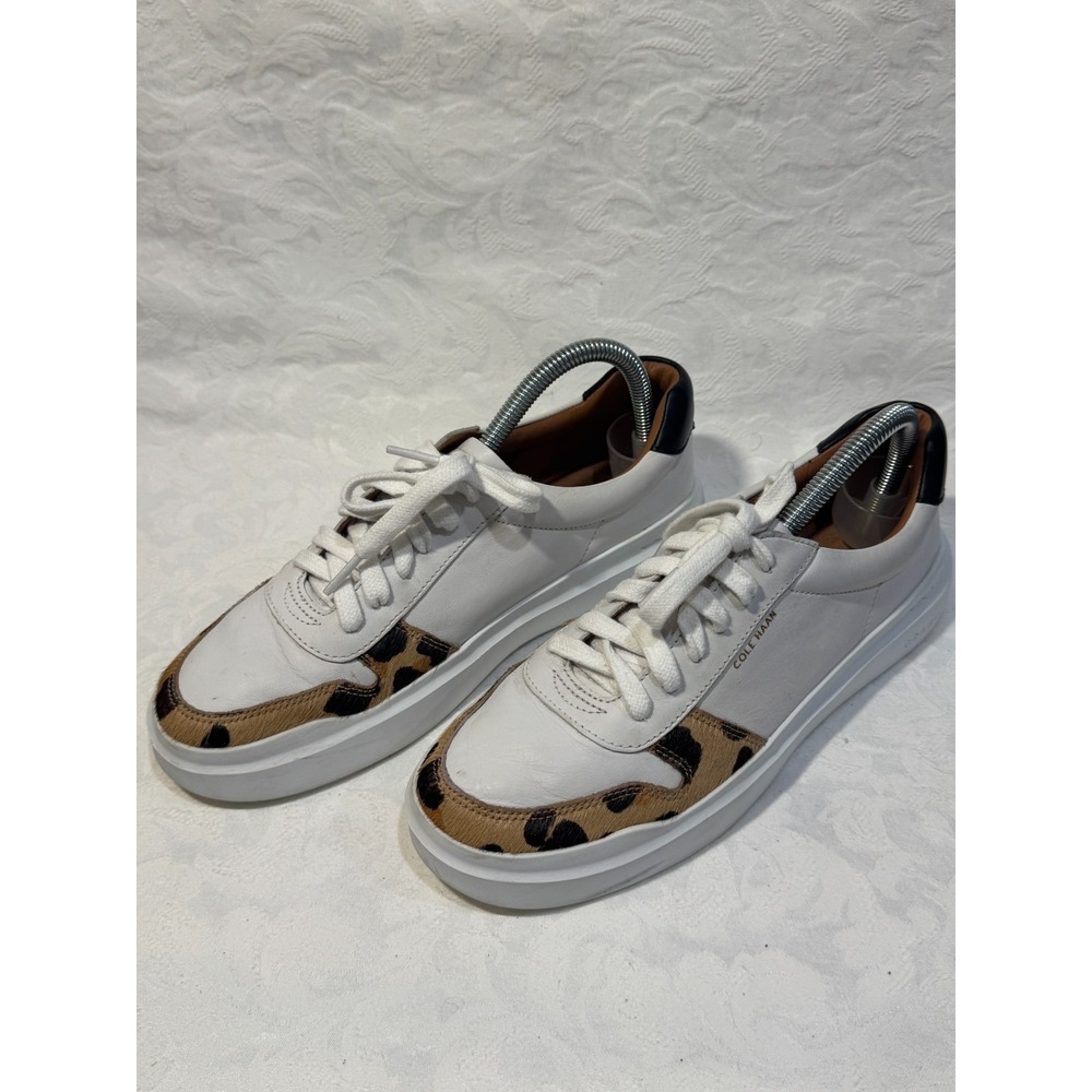Cole Haan GrandPro Sneakers Women 8B White Leather Leopard Platform